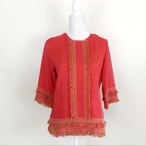 Amanda Uprichard Orange Fringe Top